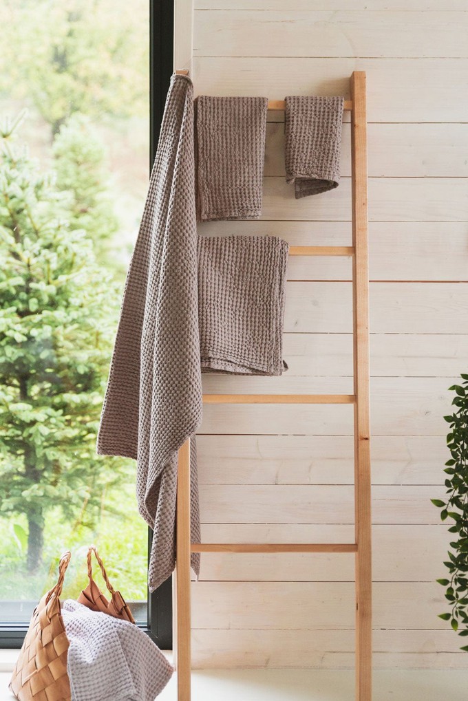 Linen waffle towel set in Rosy Brown (3 pcs) from AmourLinen