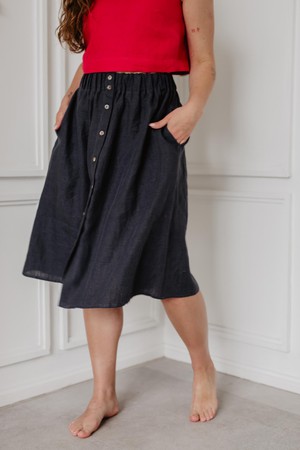 Linen skirt with buttons DAISY in Charcoal from AmourLinen