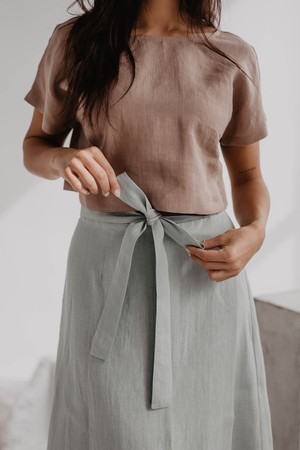 Linen crop top with buttons LISA in Rosy Brown from AmourLinen