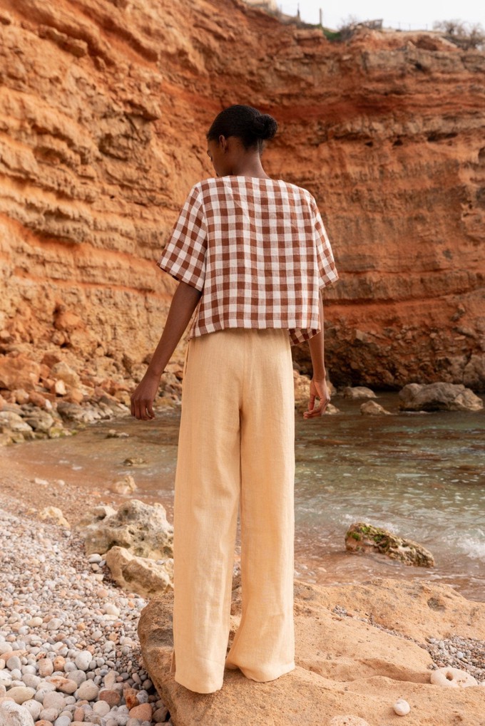 LEAH wide linen pants with slits in Mustard from AmourLinen