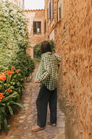 Odense casual linen shirt ODENSE S Green Gingham from AmourLinen