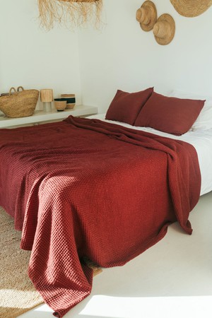 Linen waffle bed throw in Terracotta from AmourLinen