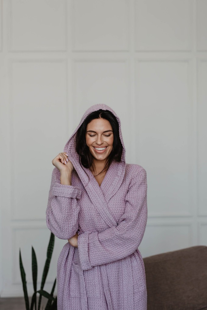 Waffle linen bathrobe Snuggle - Dusty Rose / Size 2 from AmourLinen