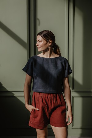 Linen crop top with buttons LISA in Charcoal from AmourLinen