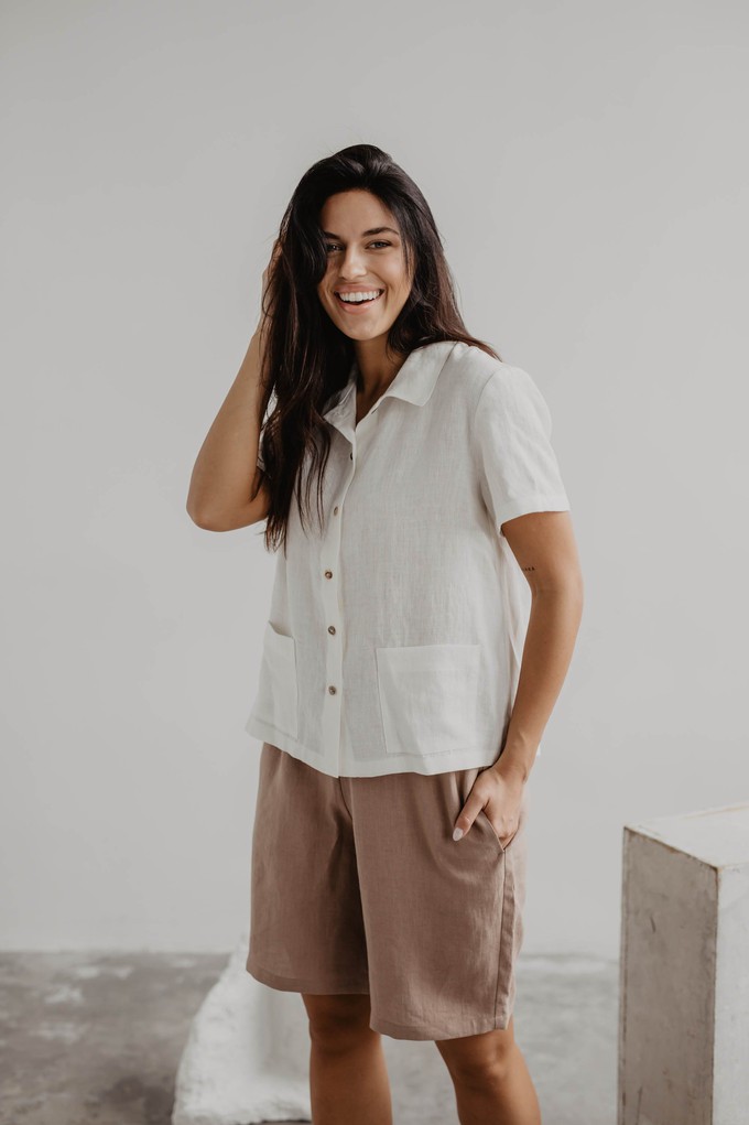 Long linen shorts MATILDA in Cream from AmourLinen