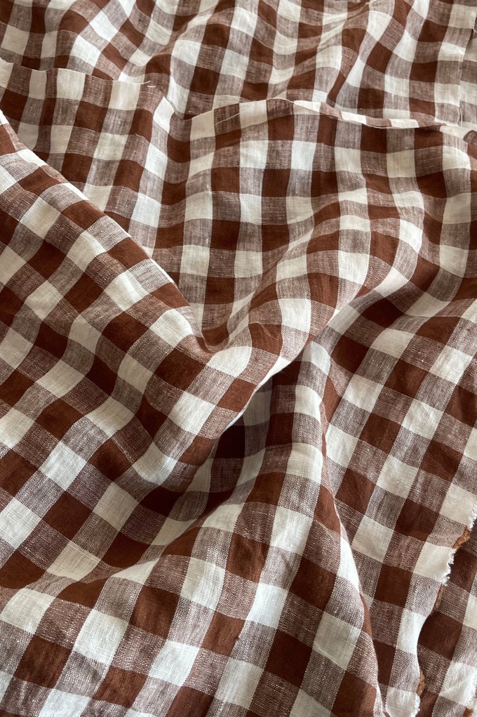 Sofia midi-length linen dress M Mocha Gingham from AmourLinen