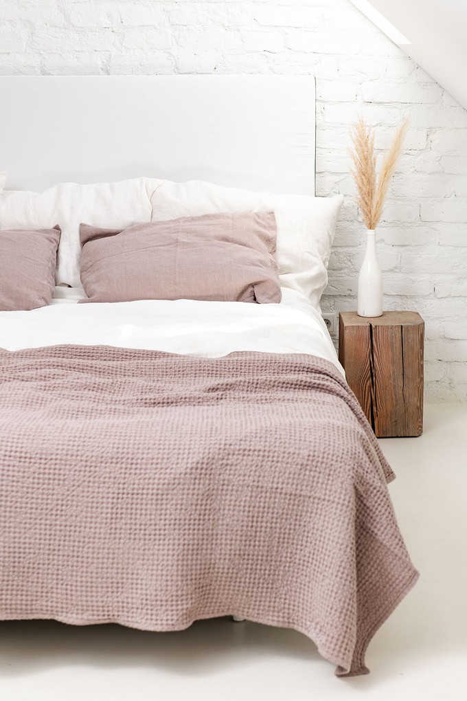Linen waffle bed throw in Rosy Brown from AmourLinen