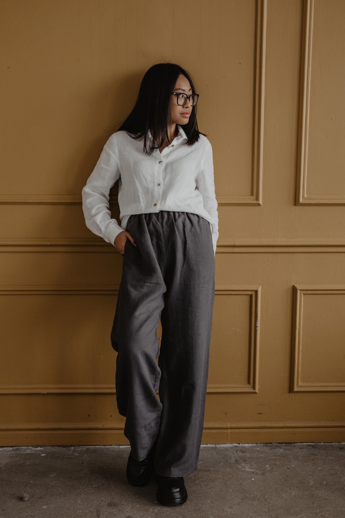 OULU super long linen pants in Charcoal from AmourLinen