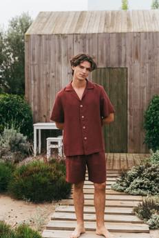 Linen loungewear shorts set ASPEN in Terracotta via AmourLinen