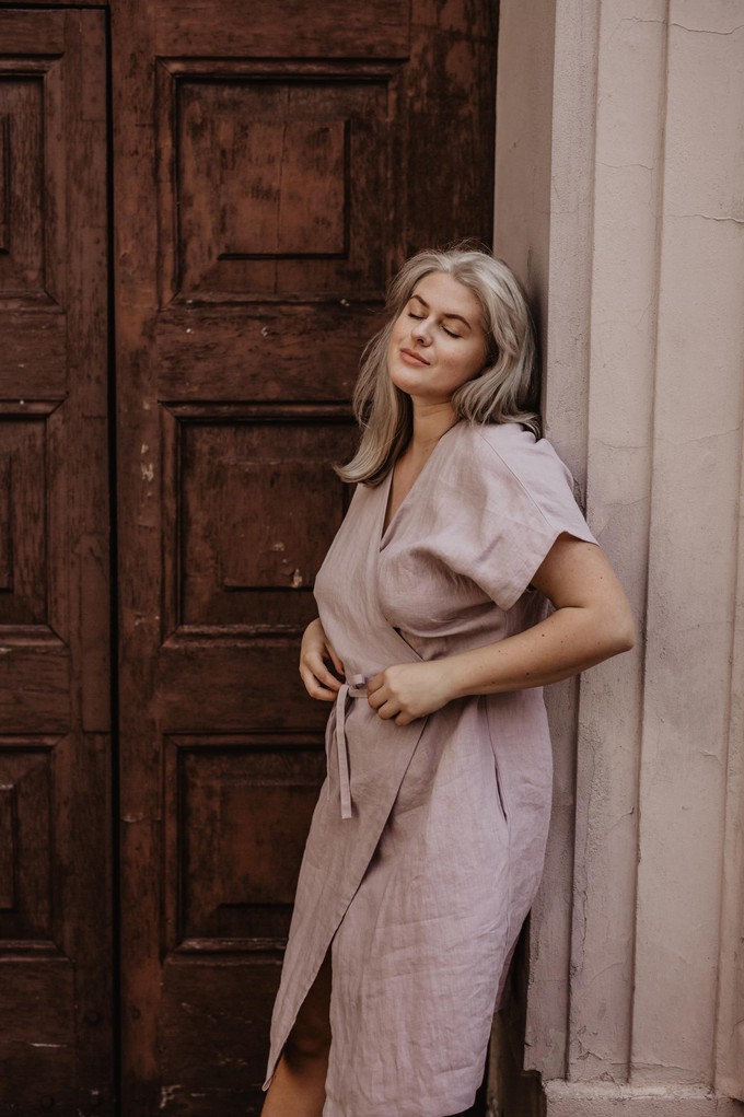 Linen wrap dress ROME in Dusty Rose from AmourLinen