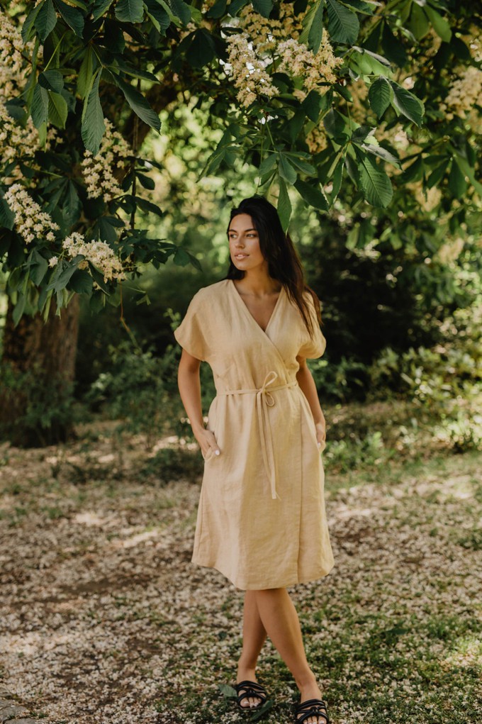 Linen wrap dress OLIVIA in Mustard from AmourLinen