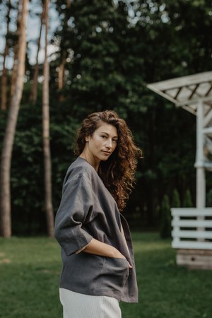 Linen oversized jacket Kyiv in Charcoal | sale from AmourLinen