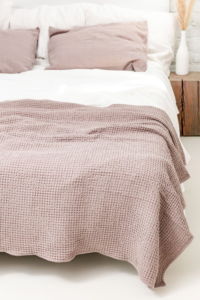 Linen waffle bed throw in Rosy Brown from AmourLinen