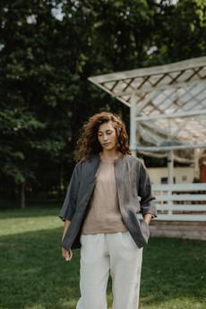 Linen oversized jacket Kyiv in Dusty Rose via AmourLinen