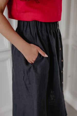 Linen skirt with buttons DAISY in Charcoal from AmourLinen