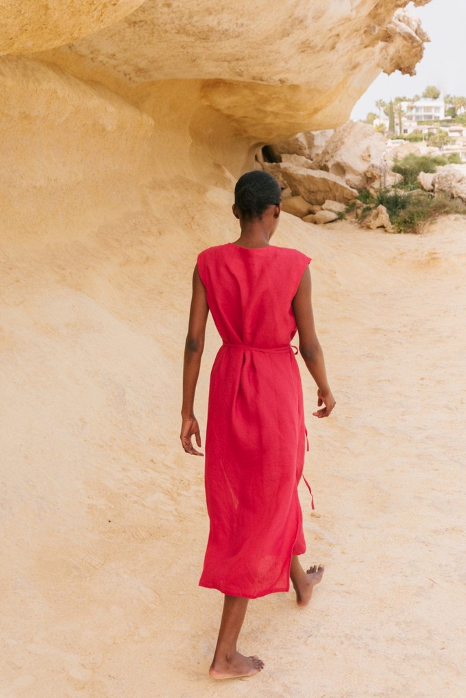 Aurora mid-length linen dress in Mustard from AmourLinen