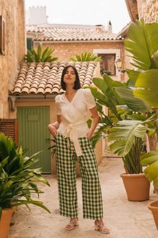 Barbora straight linen pants XXL Green Gingham via AmourLinen