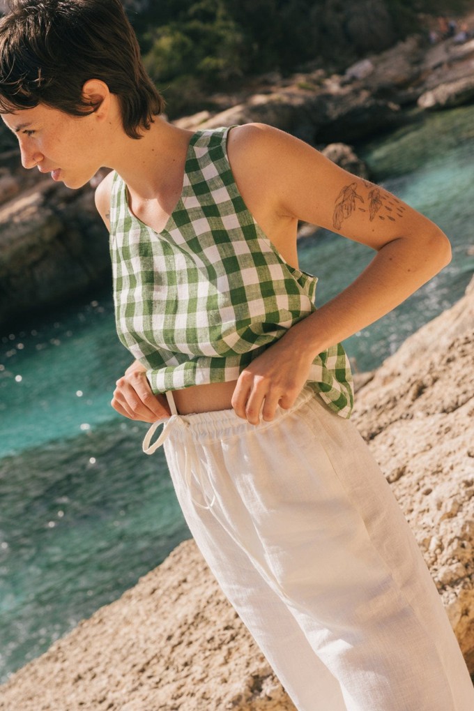 Leah wide linen pants with slits in White from AmourLinen