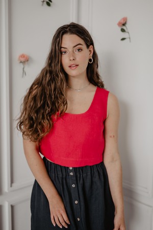 Mini linen crop top PIPPA in Viva Magenta from AmourLinen