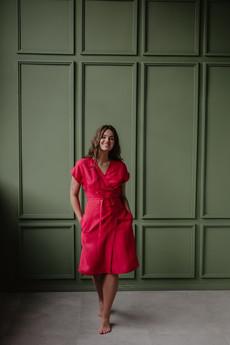 Linen wrap dress OLIVIA in Viva Magenta via AmourLinen