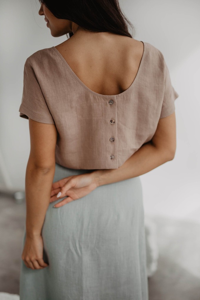 Linen crop top with buttons LISA in Mustard | sale from AmourLinen