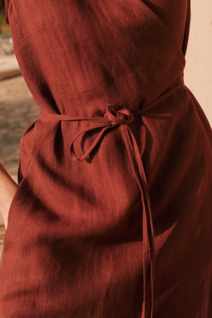 AURORA mid-length linen dress in Terracotta from AmourLinen