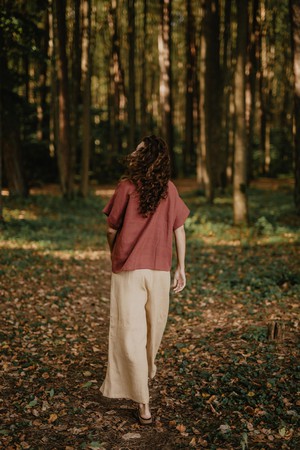 Wide linen pants ISABELLA in Mustard from AmourLinen