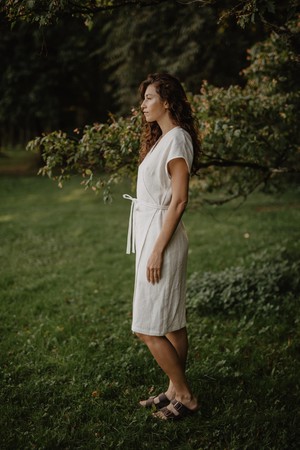 Linen wrap dress OLIVIA Size 1 Striped from AmourLinen