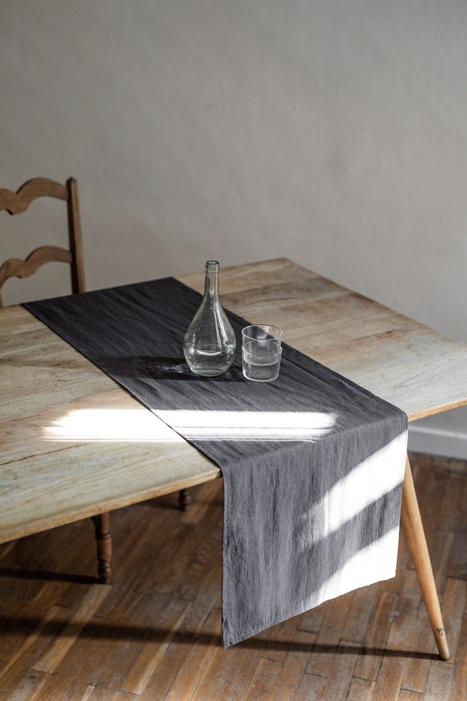 Linen table runner in Charcoal from AmourLinen