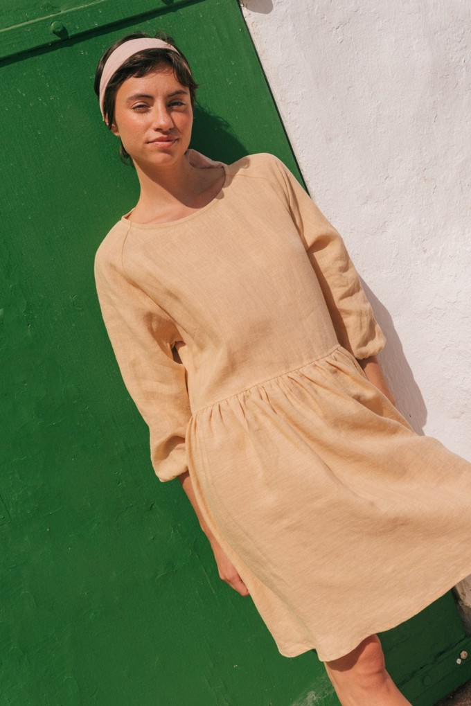 SOFIA midi-length linen dress in Mustard from AmourLinen