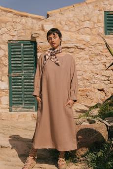 Amalia long-length linen dress XXL Rosy Brown via AmourLinen