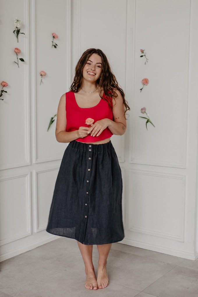 Linen skirt with buttons DAISY in Charcoal from AmourLinen