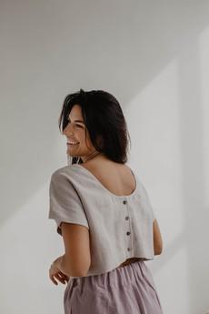 Linen crop top with buttons LISA in Cream via AmourLinen