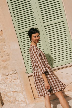 Daphne linen dress in Mocha Gingham from AmourLinen