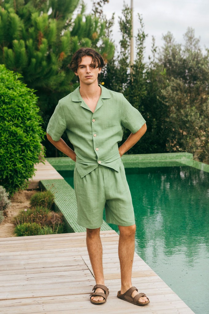 Linen loungewear shorts set ASPEN in Matcha Green from AmourLinen