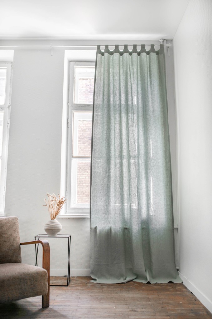 Tab top linen curtain - 53x64" / 135x163cm / Sage Green from AmourLinen