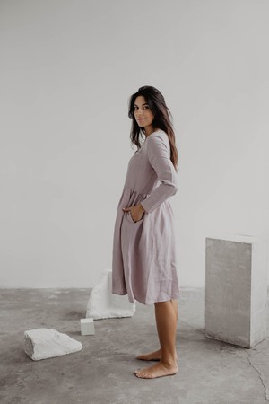 LAPLAND mid-length linen dress in Dusty Rose from AmourLinen