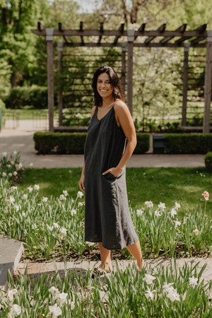 Linen long dress Jakarta in Charcoal from AmourLinen