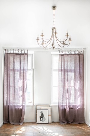 Tie top linen curtain in Dusty Lavender from AmourLinen