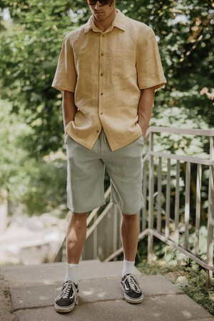 Oversized linen shirt MAGNUS in Mustard from AmourLinen