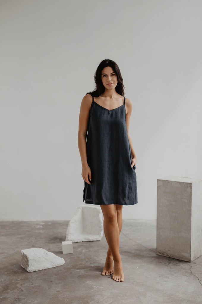 Linen slip dress ZOE in Charcoal from AmourLinen