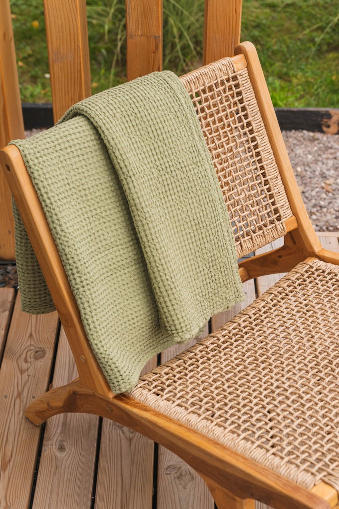 Linen waffle towel set in Moss Green (3 pcs) from AmourLinen