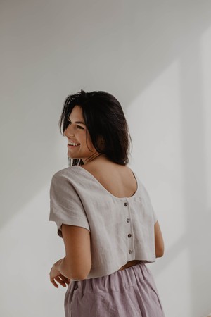 Linen crop top with buttons LISA in Dusty Rose from AmourLinen