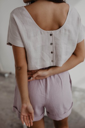 Linen crop top with buttons LISA in Cream from AmourLinen