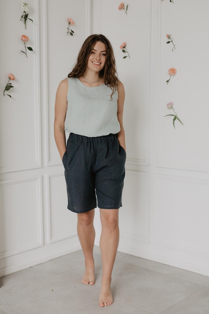 Long linen shorts MATILDA in Charcoal from AmourLinen