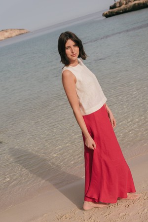 CIARA linen slip skirt in Viva Magenta from AmourLinen