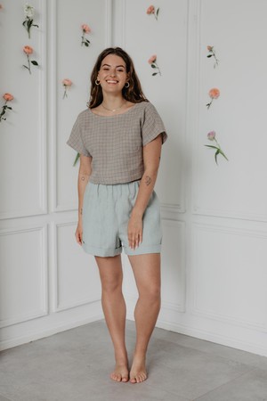 Linen crop top with buttons LISA S Checkered from AmourLinen