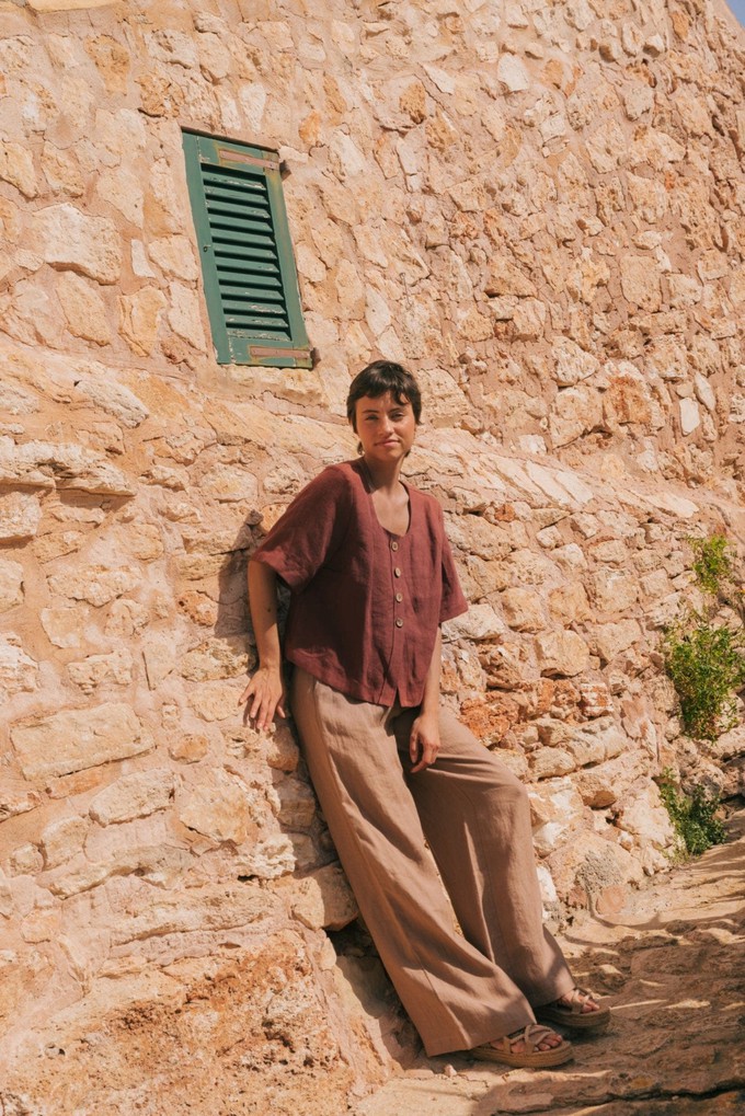 Lydia classic linen pants in Rosy Brown from AmourLinen