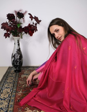 Red Cashmere Shawl with Embroidery from Asneh