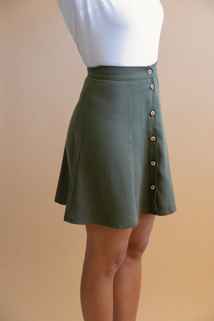 Parrotia khaki skirt from avani apparel